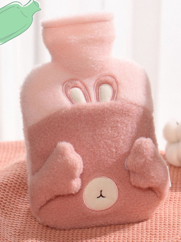 Petite mini bouillotte avec enveloppe de lapin à la peluche douce